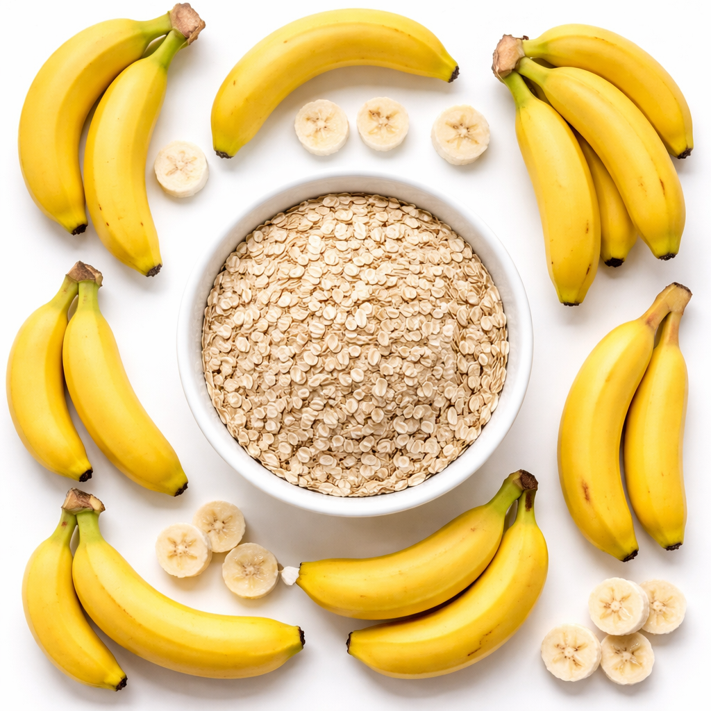 bowl de avena rodeado de plátanos