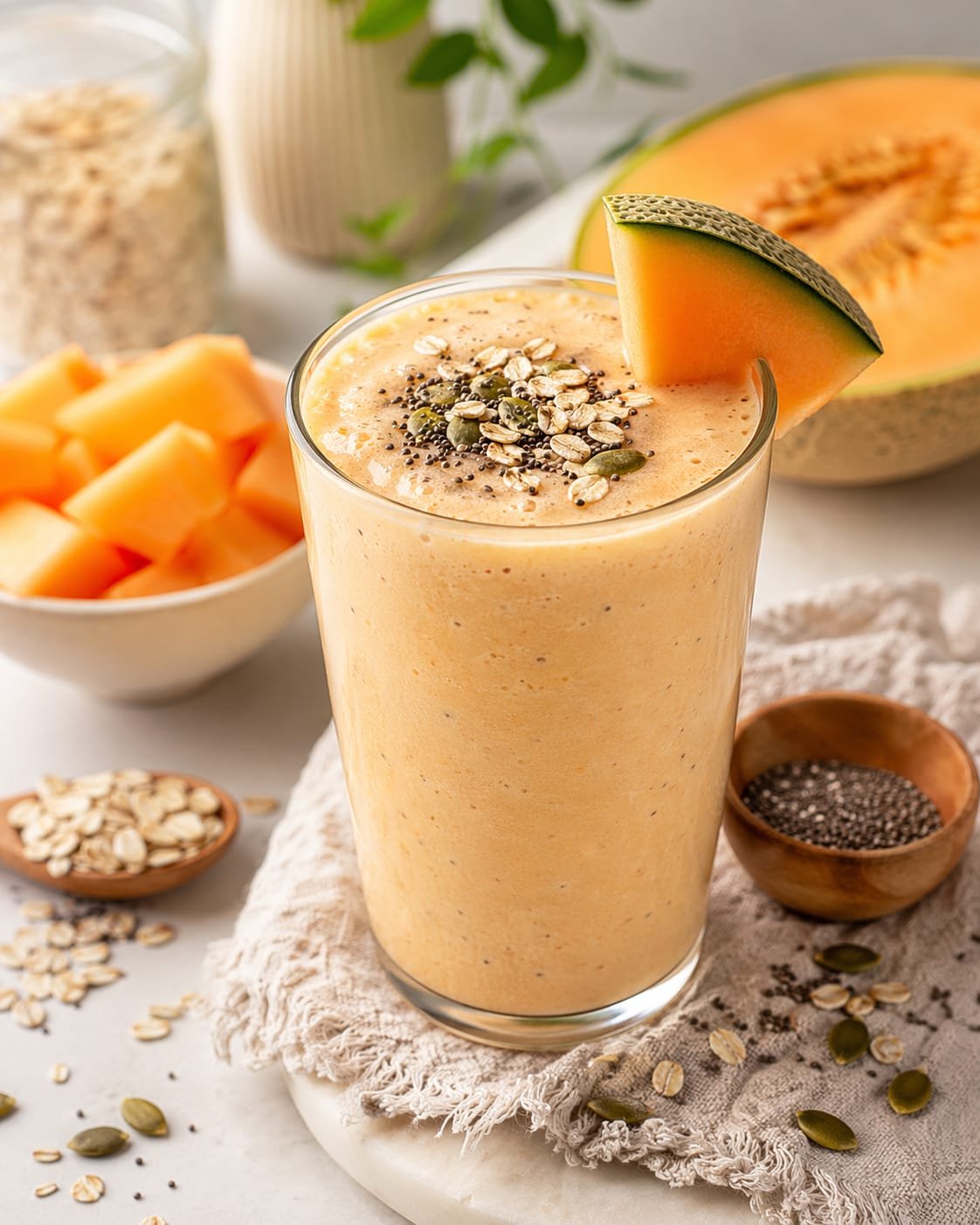 Vaso de vidrio que contiene una deliciosa bebida de melón